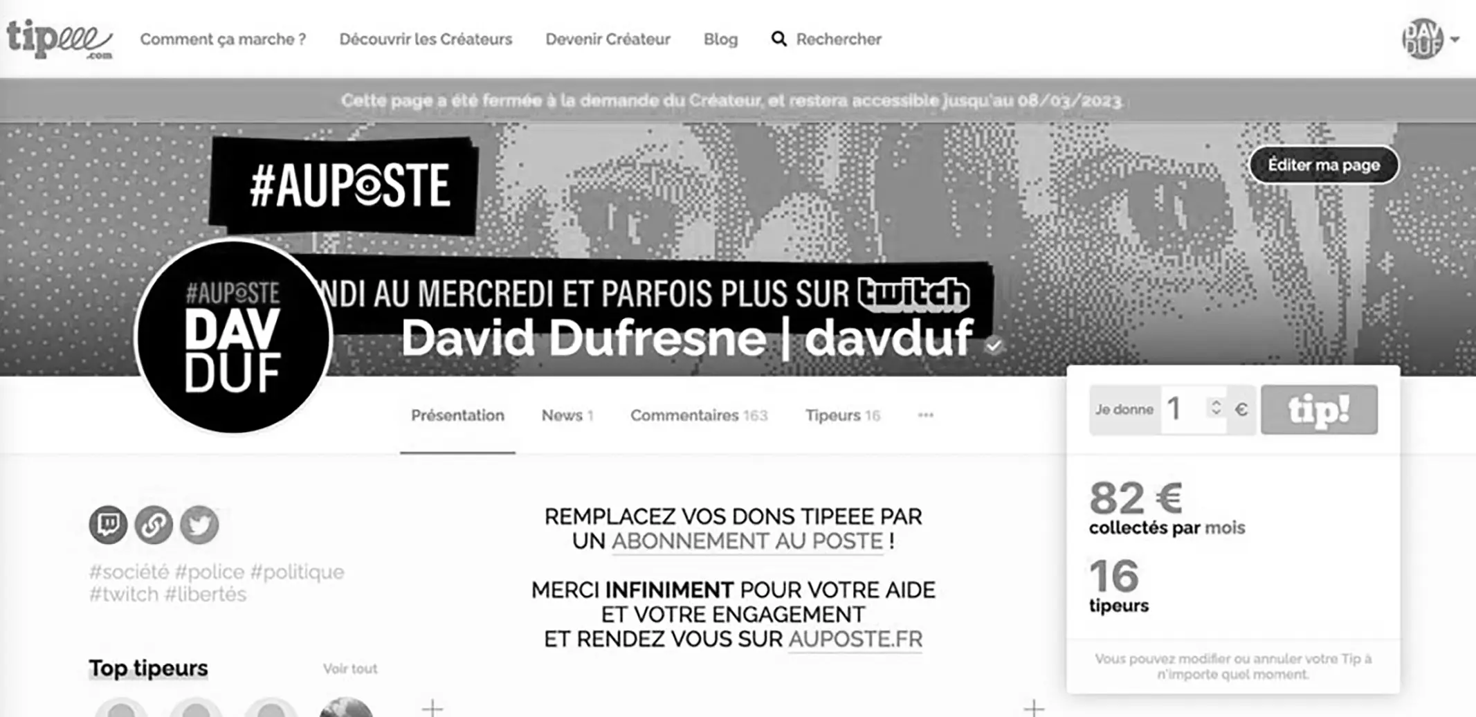 Tipeee, c’est fini