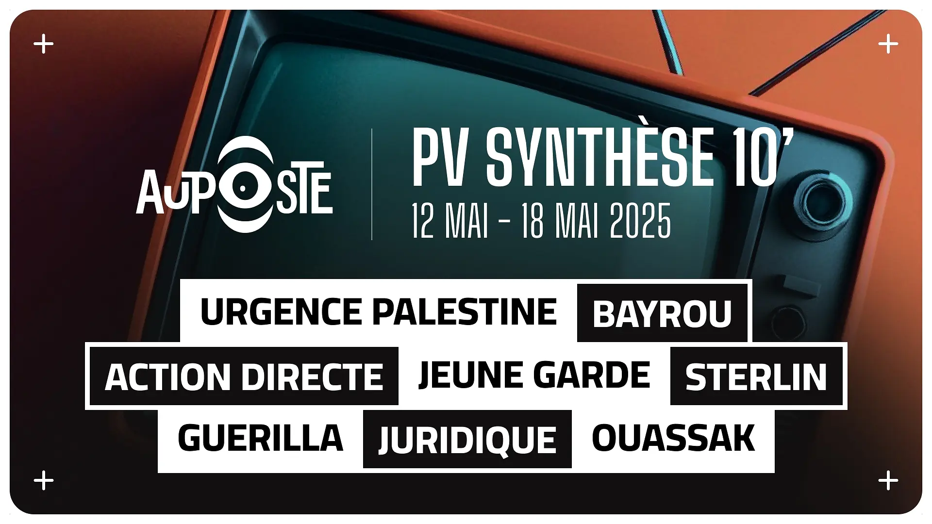 Urgence Palestine - Bayrou - Action directe - Jeune Garde - Sterin - Guerilla juridique - Ouassak